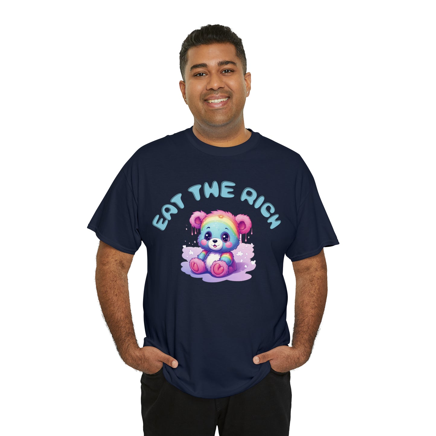EAT THE RICH Tee, blue text