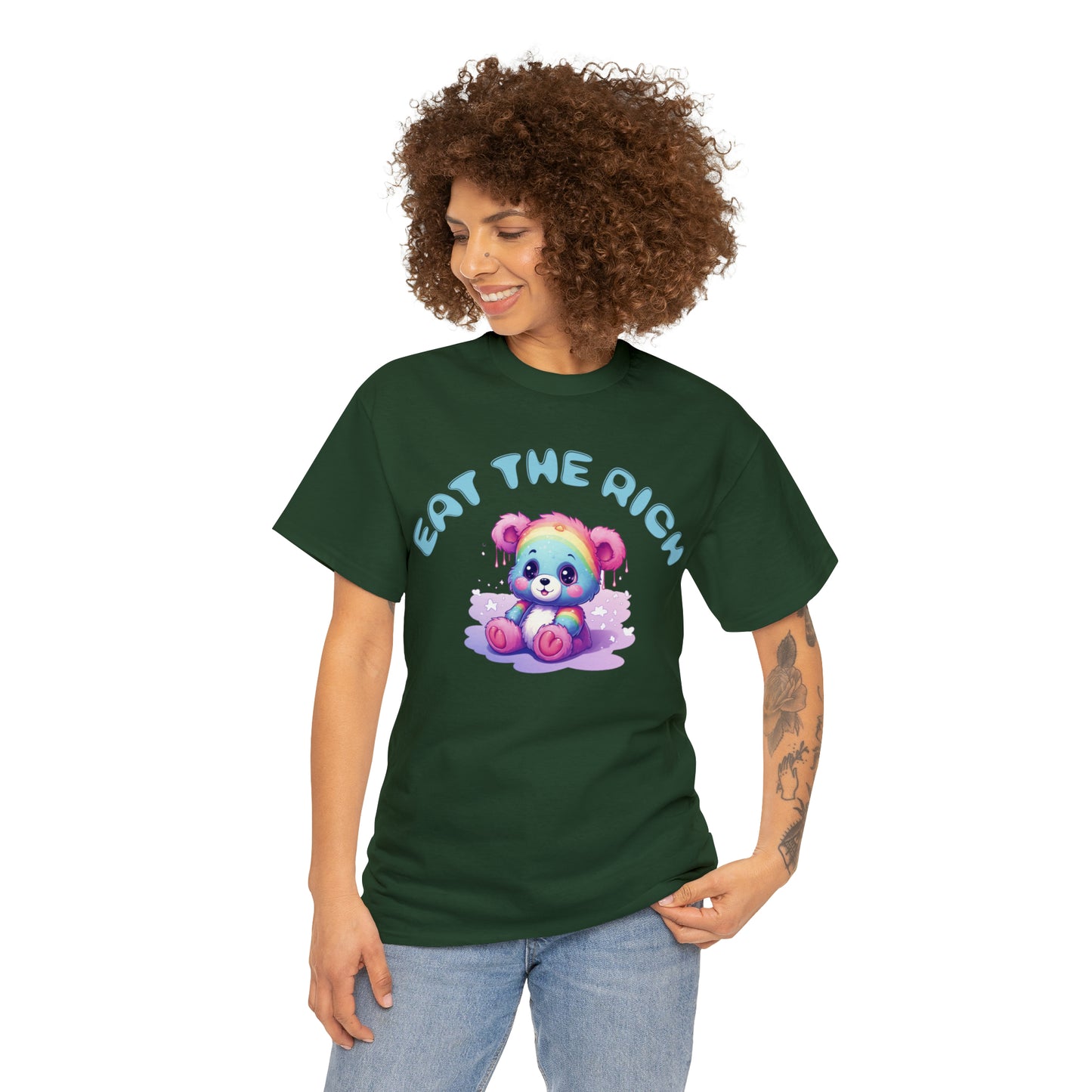 EAT THE RICH Tee, blue text