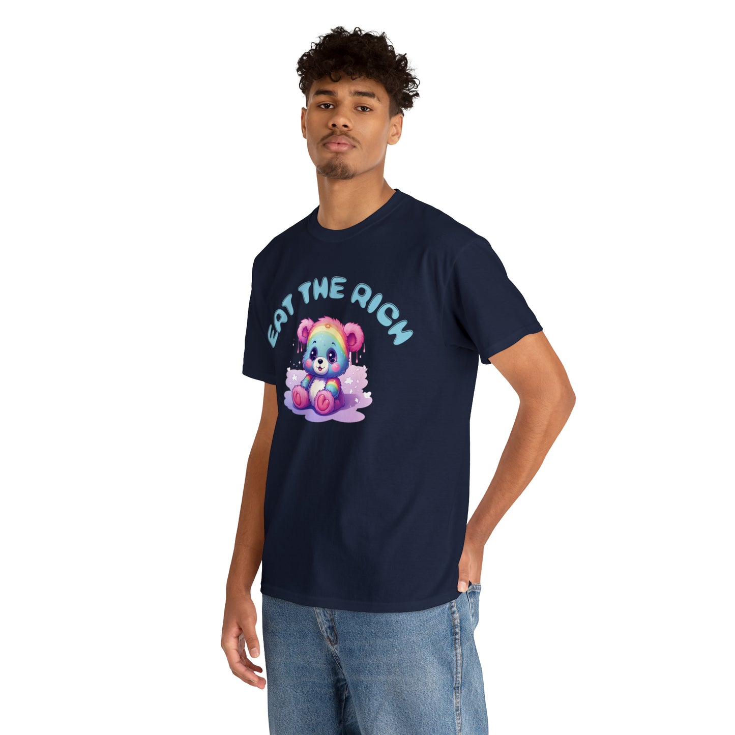 EAT THE RICH Tee, blue text