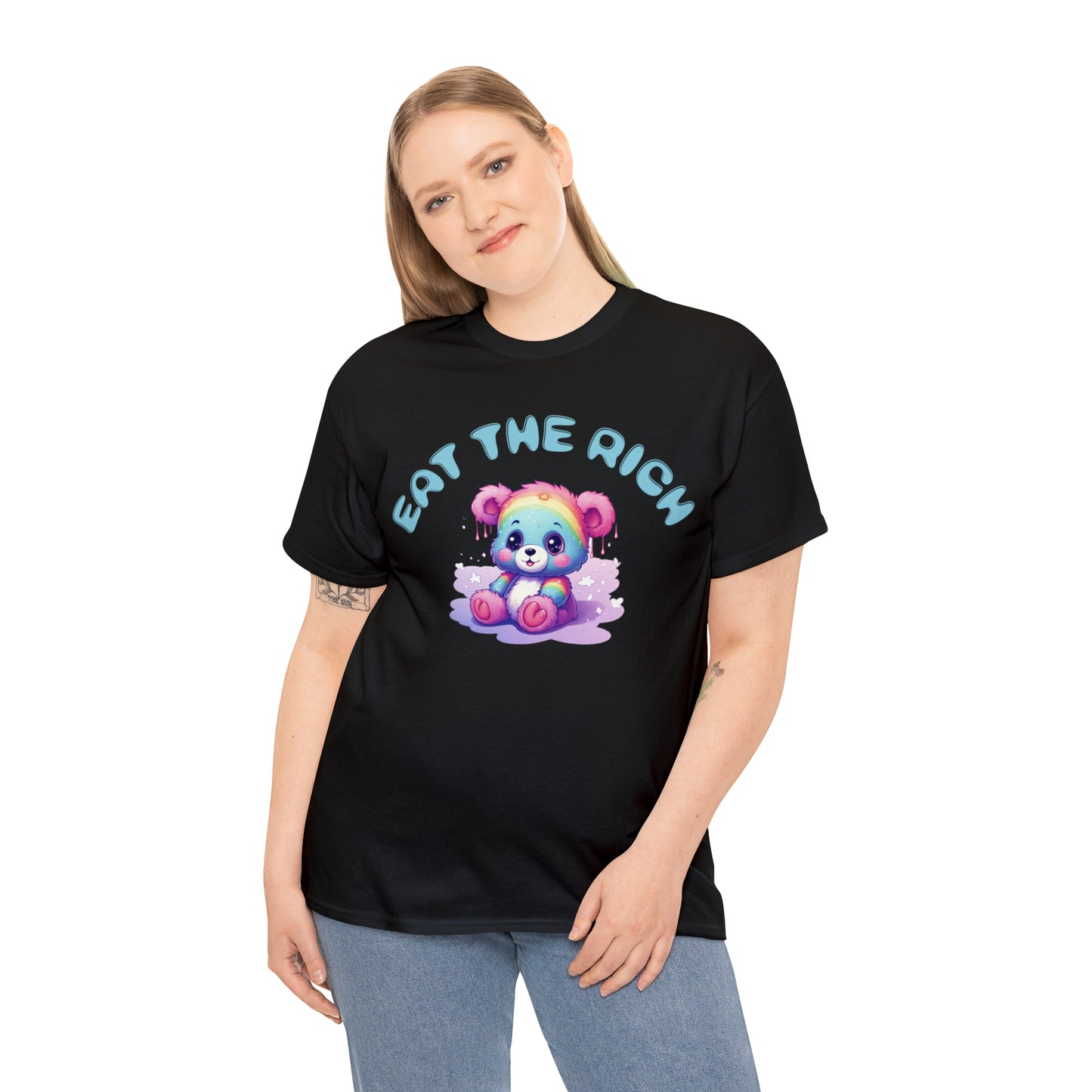 EAT THE RICH Tee, blue text