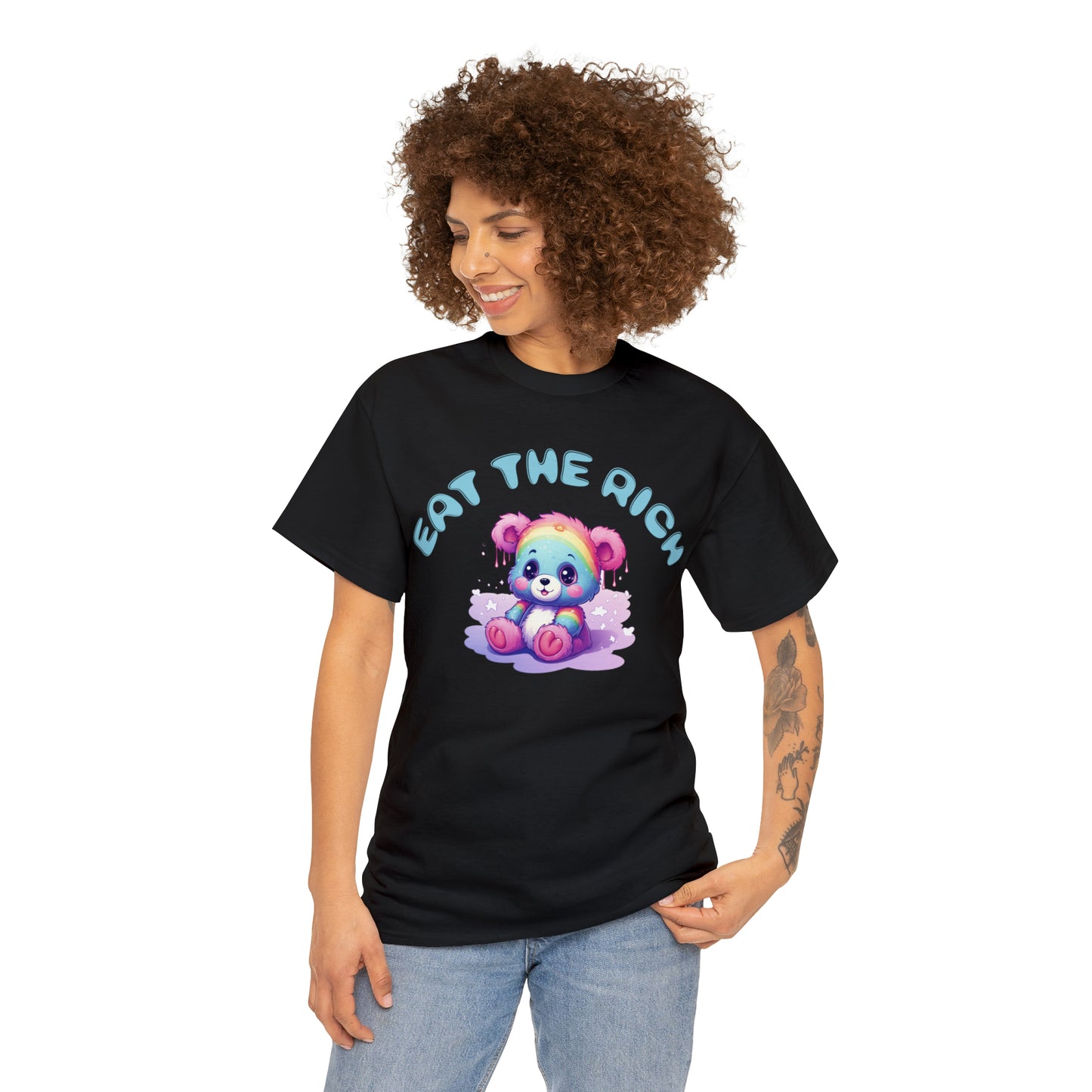 EAT THE RICH Tee, blue text
