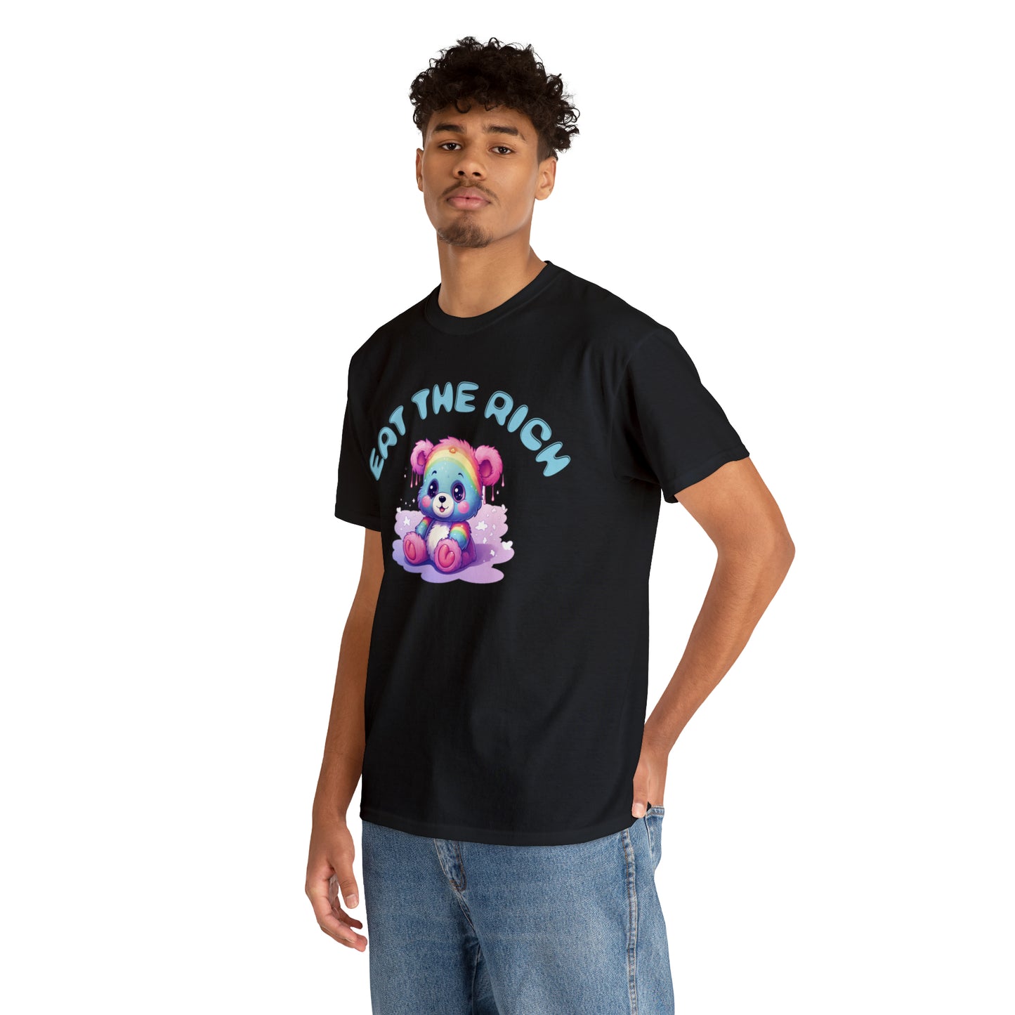 EAT THE RICH Tee, blue text