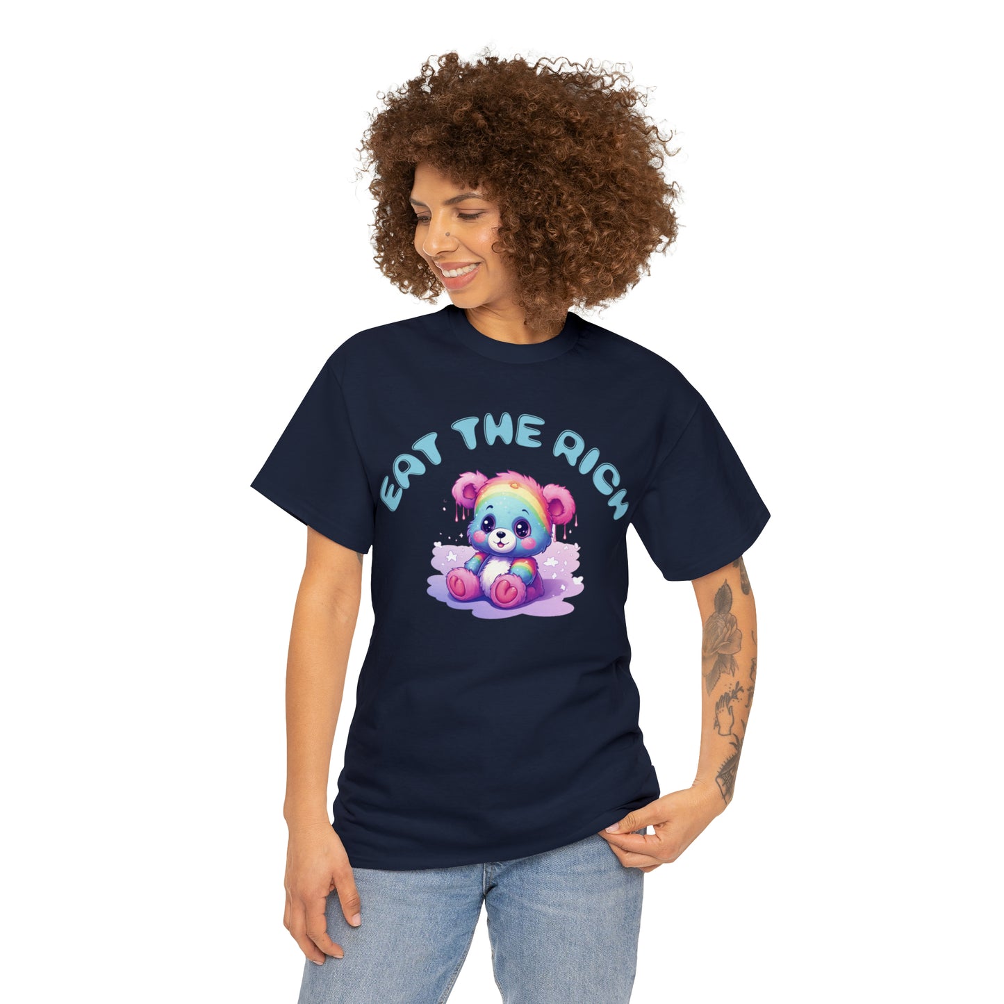 EAT THE RICH Tee, blue text