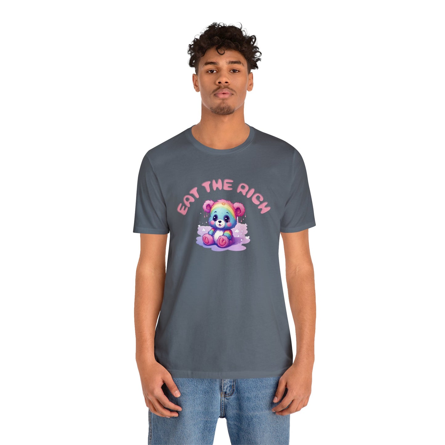 EAT THE RICH Tee, pink text