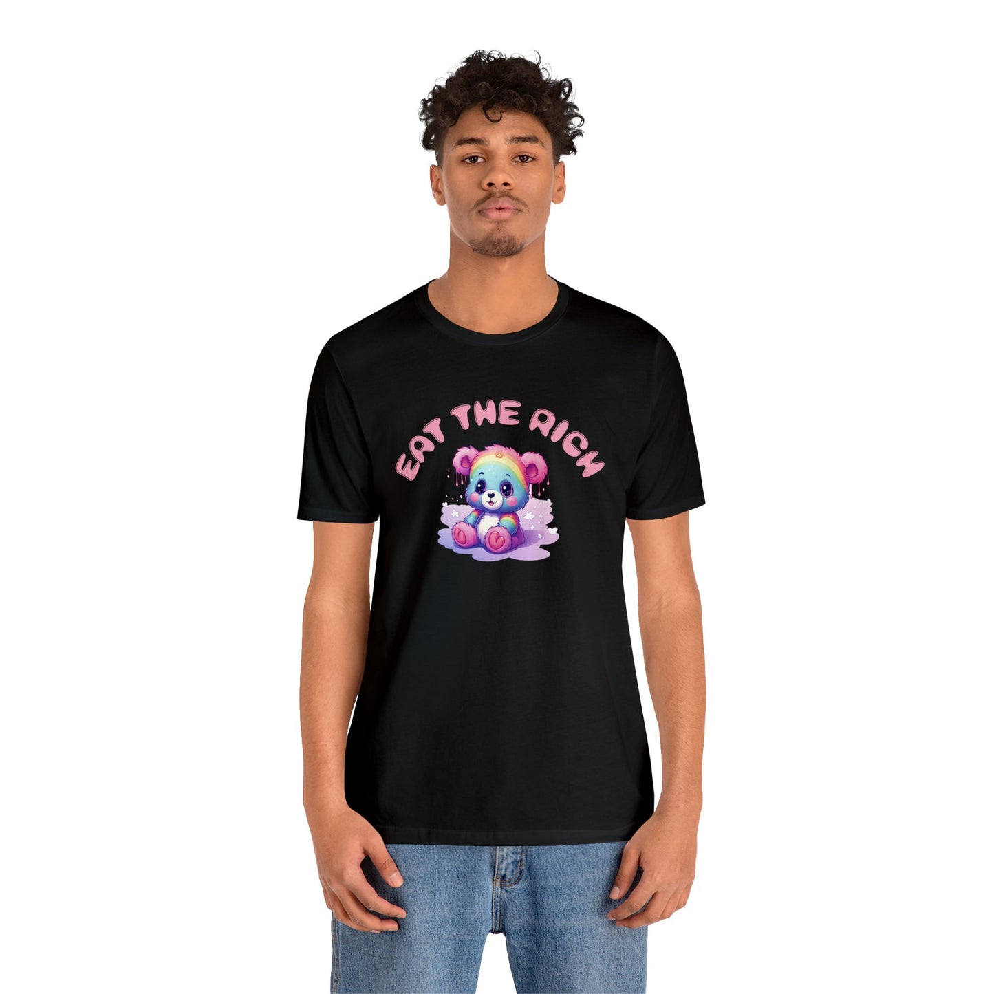 EAT THE RICH Tee, pink text