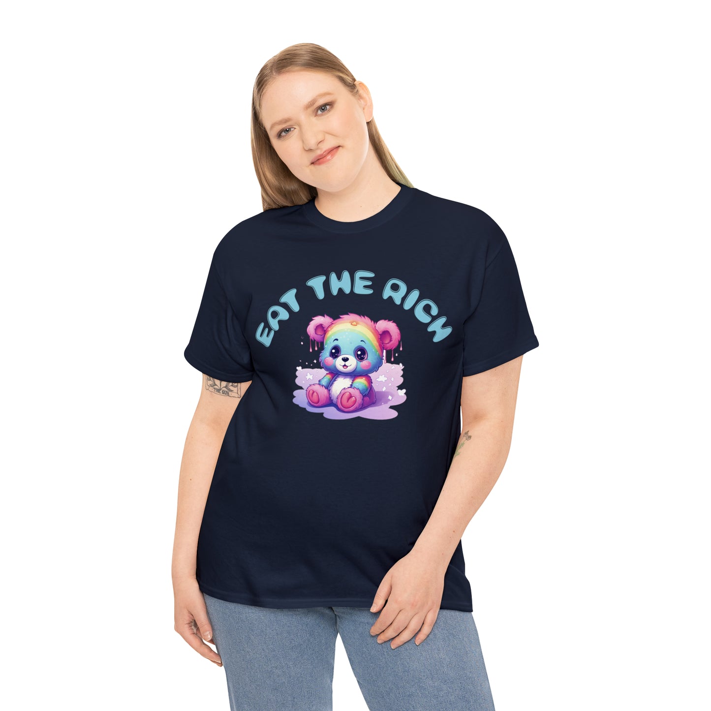 EAT THE RICH Tee, blue text