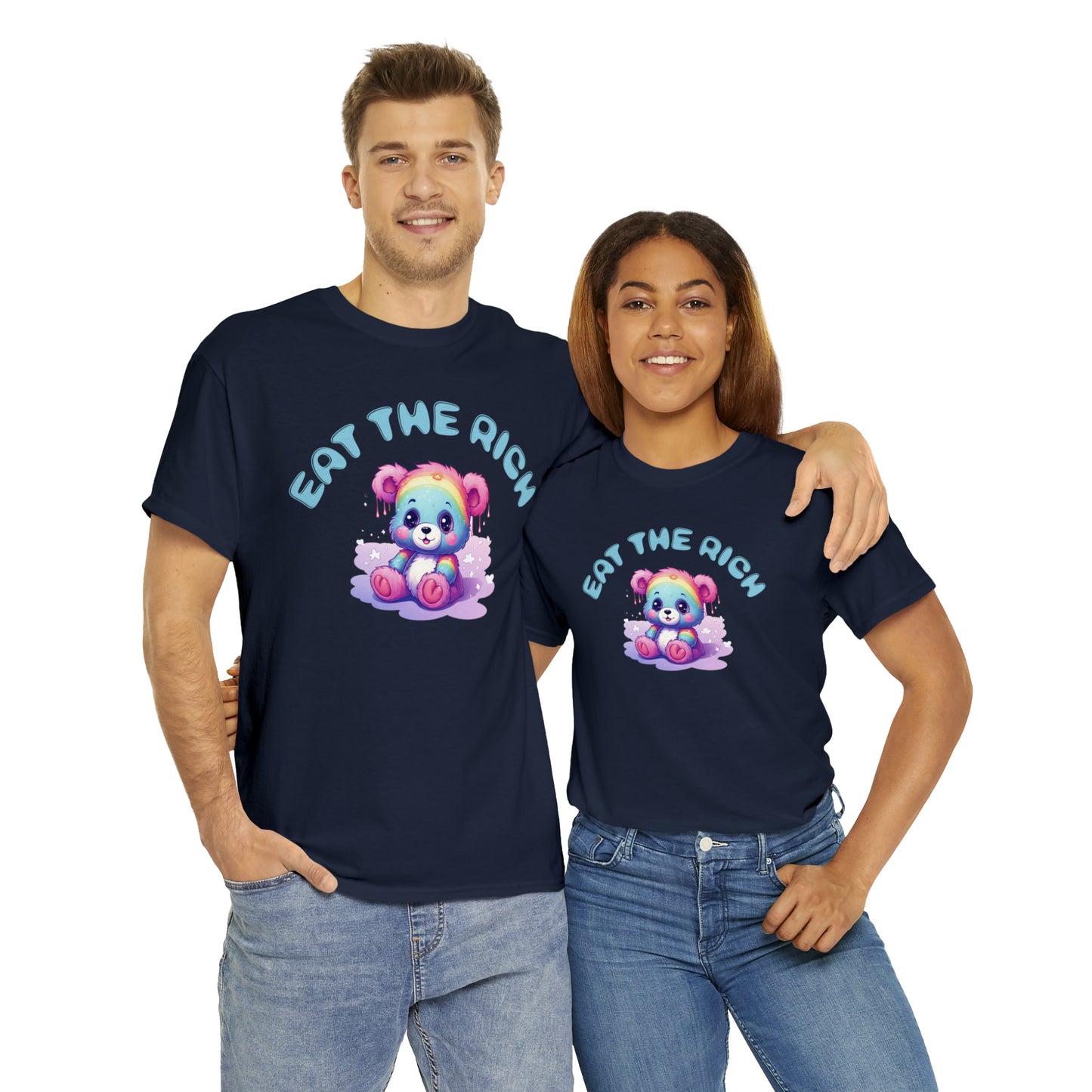 EAT THE RICH Tee, blue text